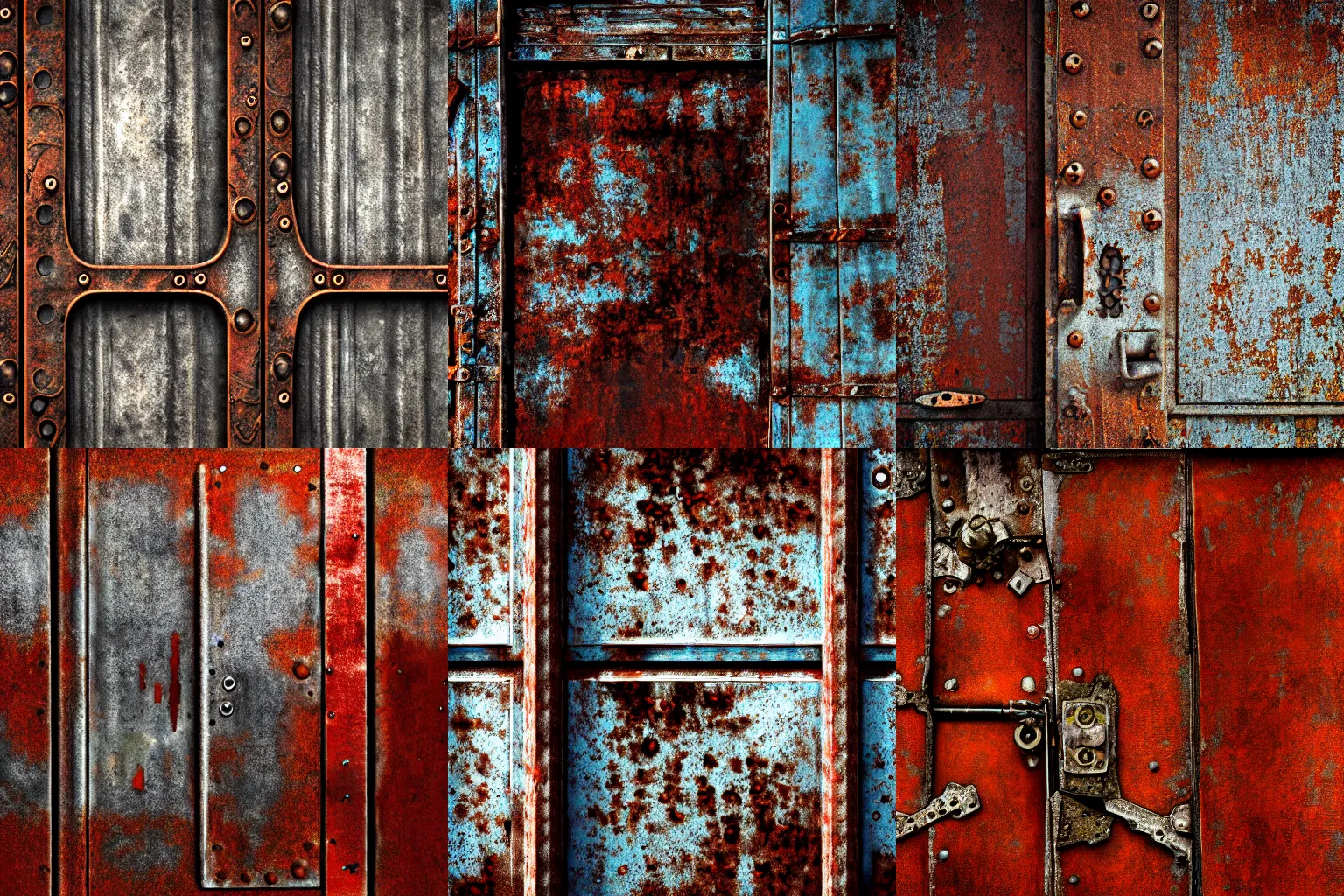 Prompt: Rusted metal texture, highly detailed, with a door, 4k