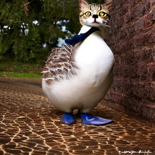 Prompt: a duck - cat - hybrid, animal photography, wildlife photo