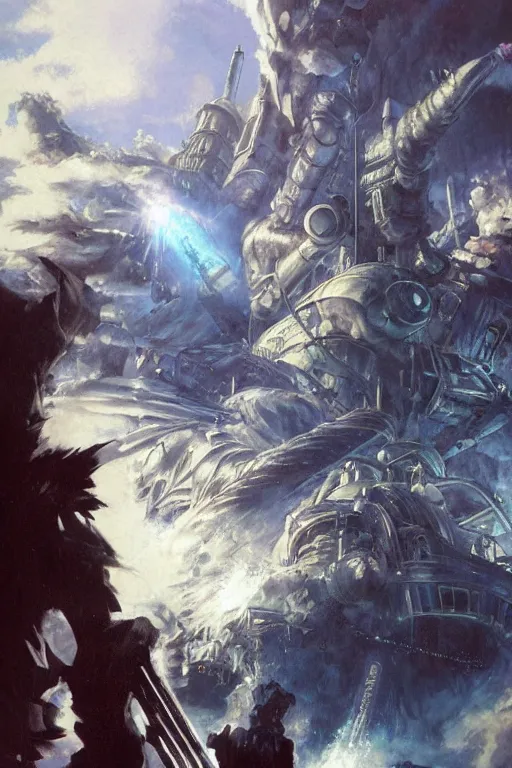Image similar to Final Fantasy 7 concept art by James Gurney, artststion.