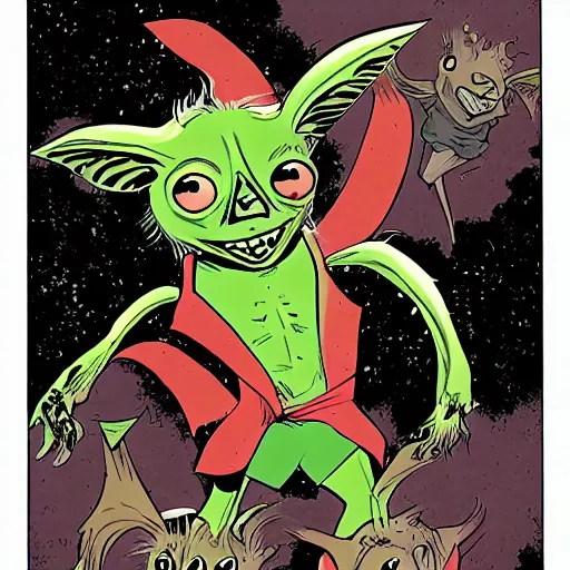 Image similar to comic book cover for a comic about gremlins,