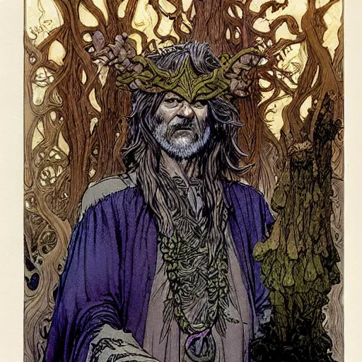 Image similar to a realistic and atmospheric high fantasy portrait of bill murray as a mystical druidic warrior wizard doing an arcane pagan ritual by rebecca guay, michael kaluta, charles vess and jean moebius giraud