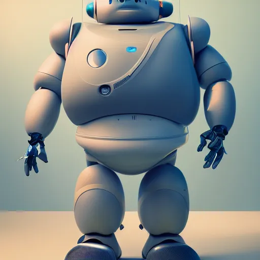 Image similar to full body portrait of a fat robot painting canvas, high detail, beautiful light, depth of field, sharp focus, clean design, 4 k, pixar, colorful, octane render