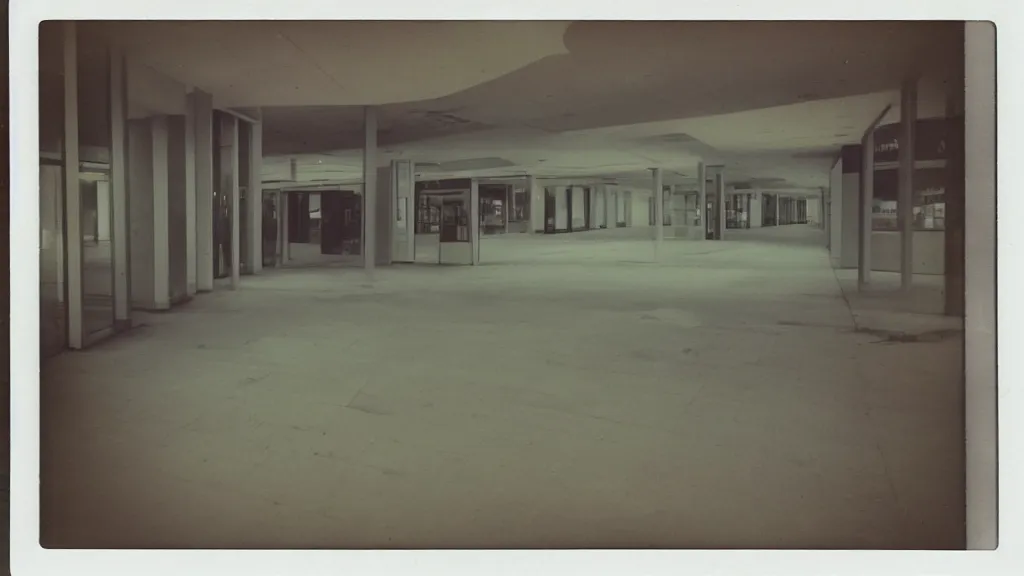 Prompt: Beautiful Photograph of a liminal polaroid of an empty mall