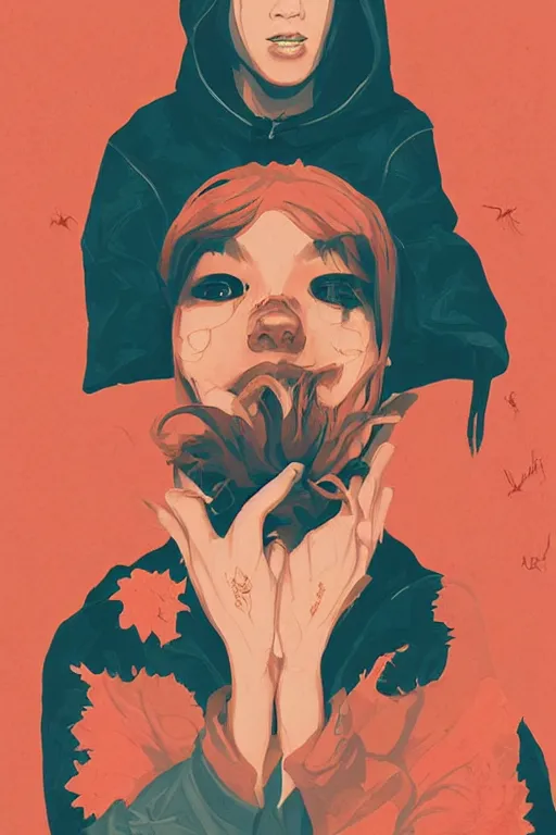 Image similar to portrait of a witch fire with hoodie by Sachin Teng and wlop