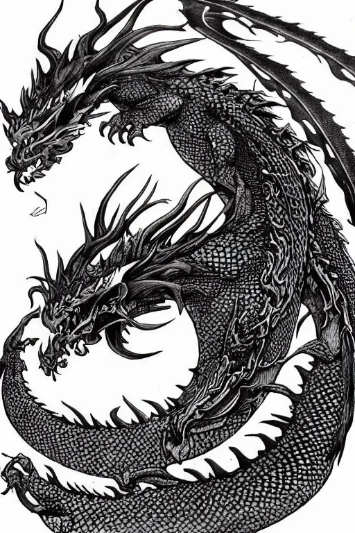 Image similar to dragon, black ink on paper, trending on artstation, beautiful, intricate, detailed