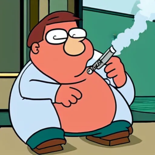 Image similar to a real photo of peter griffin smoking a cigarette