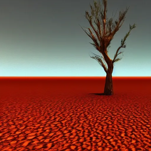 Prompt: blood lake in desert near tree, realistic, 4k, cinematic.