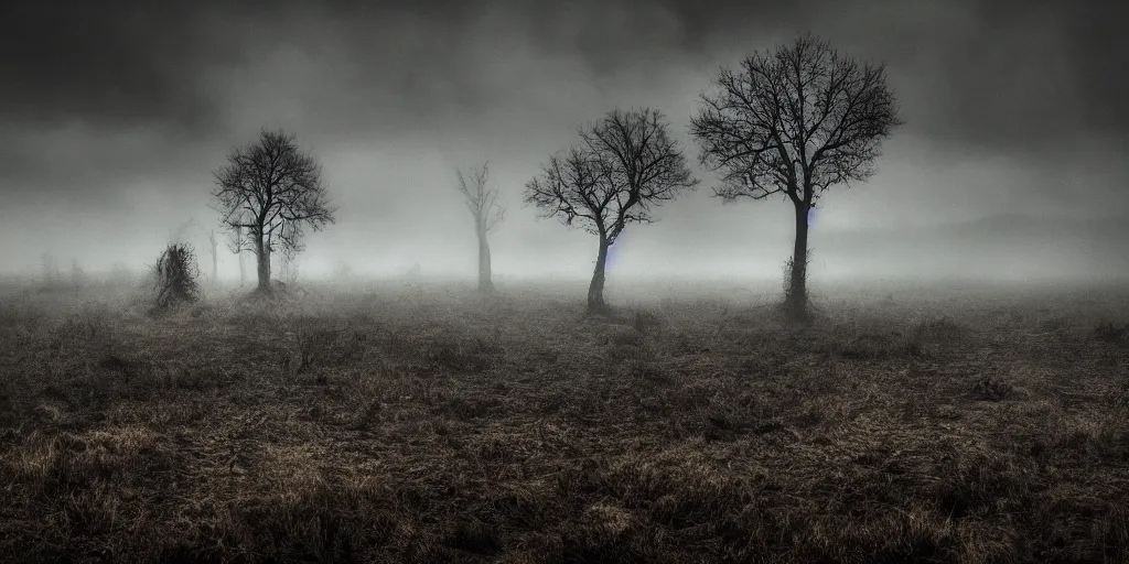 Prompt: a dark and creepy award winning landscape photo, 4k hdr, cinematic