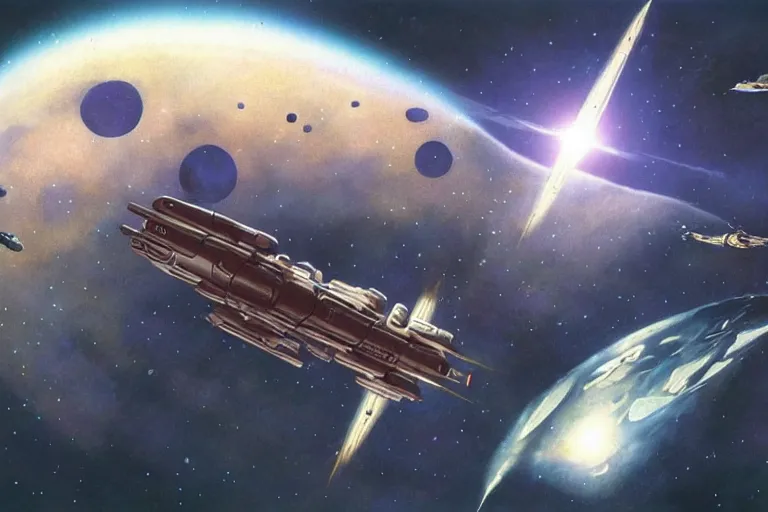 Prompt: spaceship flying over a strange planet, peter elson, artstation