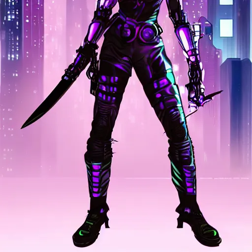 Image similar to character concept art of a cyber punk woman wielding a katana