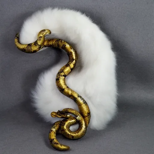 Image similar to furry fluffy floof serpent, white marble with gold accents, by ellen jewett