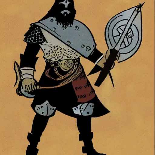 Image similar to viking holding a shield by mike mignola