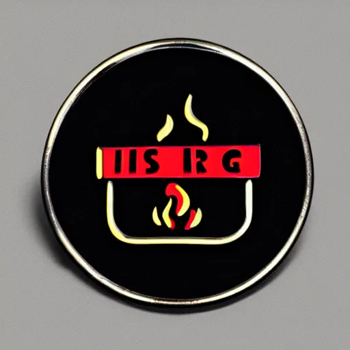 Prompt: a photo of a retro 1 9 6 0 s minimalistic clean fire warning enamel pin, studio lighting, behance