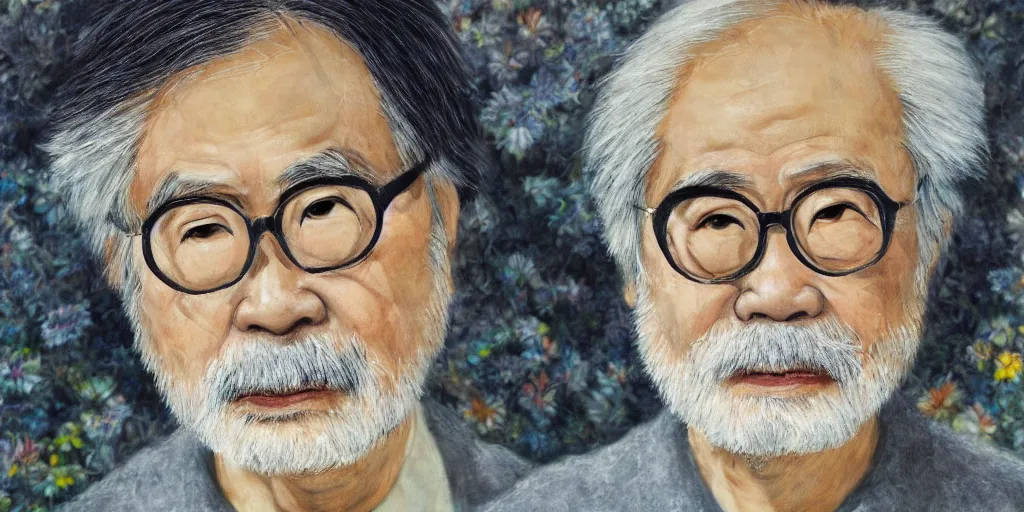 Image similar to impressionistic portrait of hayao miyazaki, extremely intricate, hyper detailed, hd, masterpiece