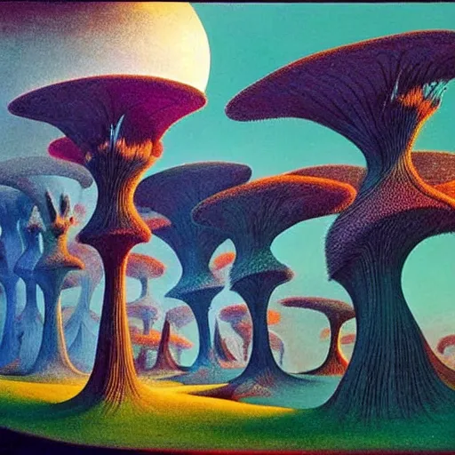 Image similar to A New Dawn, A sense of Awe, Indian Art, Exposure, Slit-Scan Photography, Ultra-HD, Happy, Excited, by Roger Dean and Dr Seuss