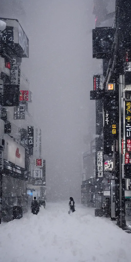 Prompt: dramatic snow storm in Tokyo, hd, 8k,