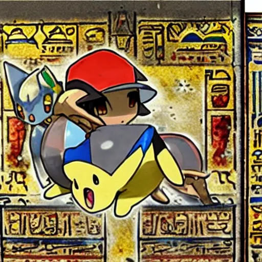 Image similar to pokemon graffiti on cursed ancient egyptian tomb, ps 1 graphics