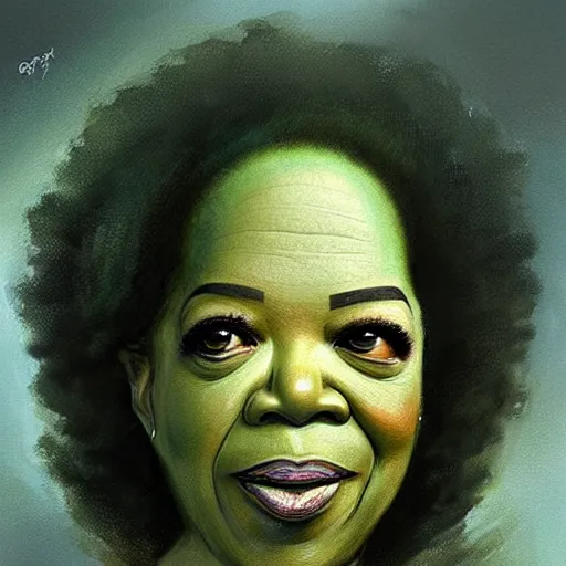 Image similar to a dish of oprah winfreys face fused with okra veg with green stalky ( ( green oprah winfrey's face ) ), oprah okra winfrey sentient veg, by greg rutkowski