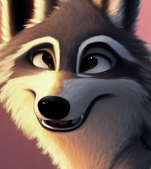 Image similar to full figure oil painting of anthromorphic furry female wolf, in style of zootopia, female fursona, furry, furaffinity, 4 k, deviantart, furry art, fursona art, wearing black business suit, business suit, wolf fursona, expressive feminine face, female,