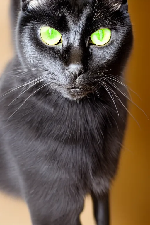 Image similar to studio photo of a black cat|green eyes