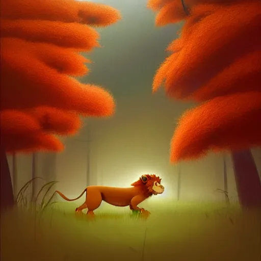 Image similar to goro fujita ilustration a real life lion walking in the forest, painting by goro fujita, sharp focus, highly detailed, artstation