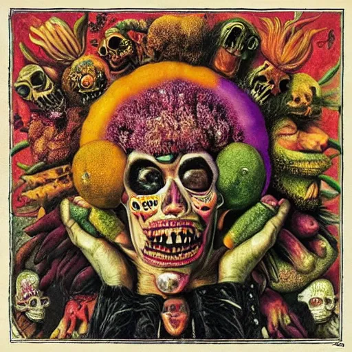 Image similar to punk album cover, psychedelic, giuseppe arcimboldo