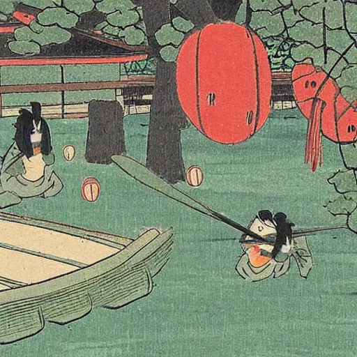 Image similar to ancient Japanese edo art style of studio ghibli in north bay city park