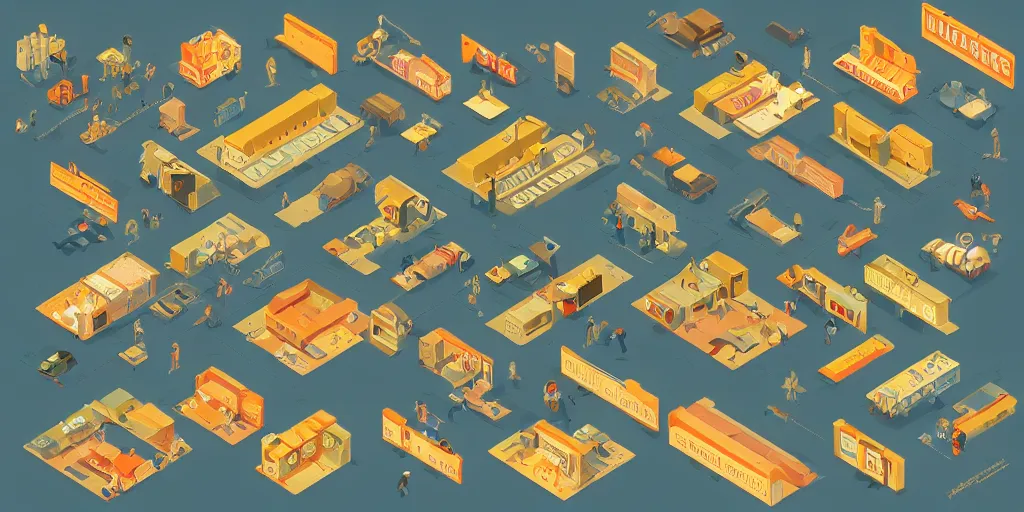 Image similar to isometric infographic by Wes Anderson