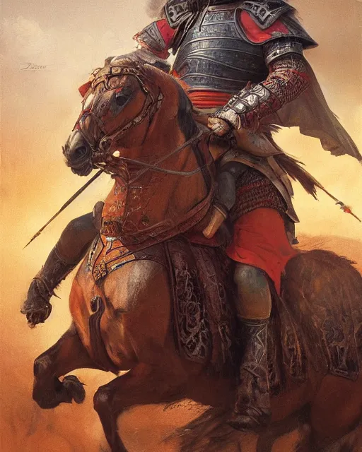 Prompt: portrait of a spanish conquistador in battle riding a horse, by daniel zrom and greg rutkowski, facial features, handsome