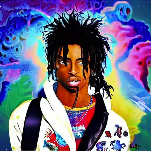 Image similar to playboi carti new album cover : creatures from the 4 dimension