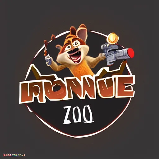 Prompt: “ logo of a upside down monkey in the style of zootopia holding laser gun, with a black background, digital art, award winning, trending on art station, retro style ”