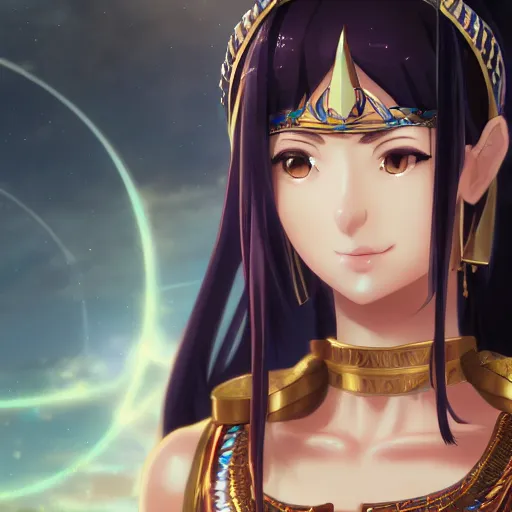 Image similar to portrait of cleopatra the last pharaoh, anime fantasy illustration by tomoyuki yamasaki, kyoto studio, madhouse, ufotable, square enix, cinematic lighting, trending on artstation