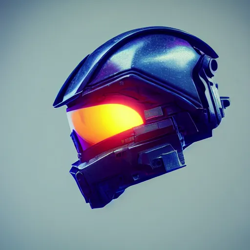 Image similar to cyberpunk halo helmet floating in space with light reflection, close shot, 8k, cinematic, epic, ultra detailed, award winning, trending on artstationHD, dramatic