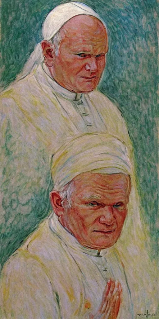 Image similar to portrait of john paul ii wearing piccolo's from dragon ball z white turban with a dome on top by claude monet