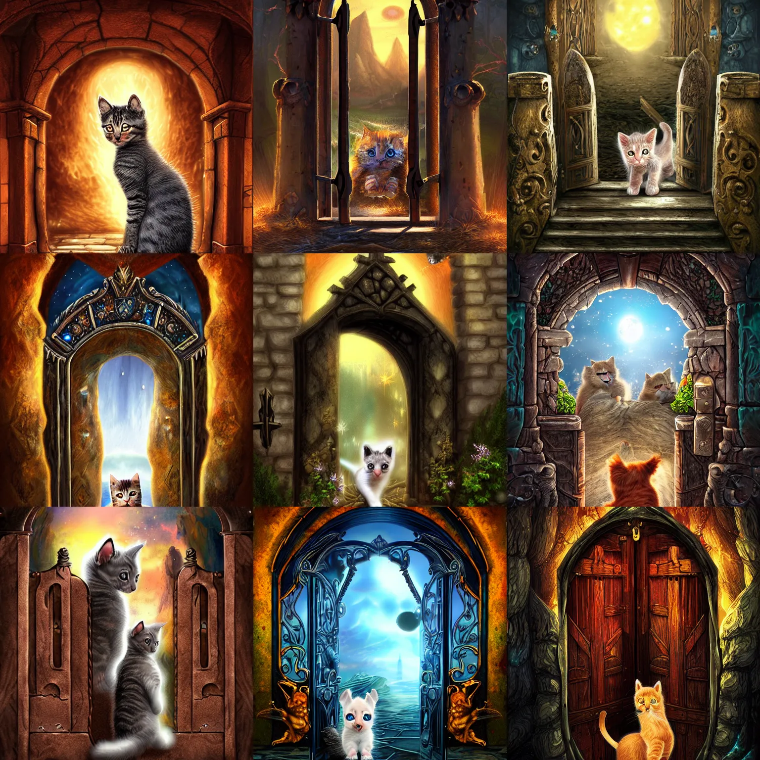 Prompt: The gate to the eternal kingdom of kittens, fantasy, digital art, HD, detailed.