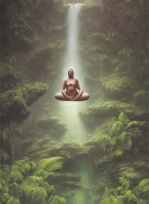 Prompt: a tardigrade meditating near a river in the amazon jungle, art by christophe vacher