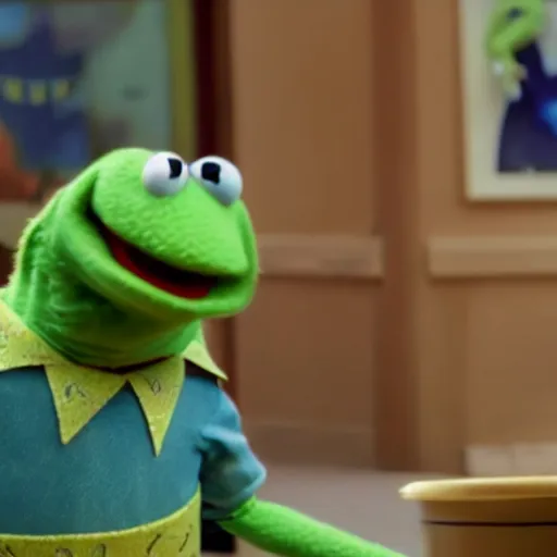 Prompt: A still of Kermit the frog in the style of the movie Toy Story 4 (2019)