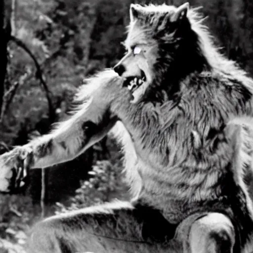 Prompt: film still of a werewolf extending his hand in the wolf man 1 9 4 1