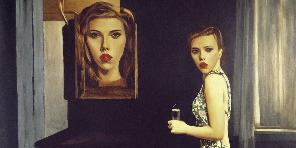 Prompt: Scarlett Johansson in a painting by Paul Delvaux