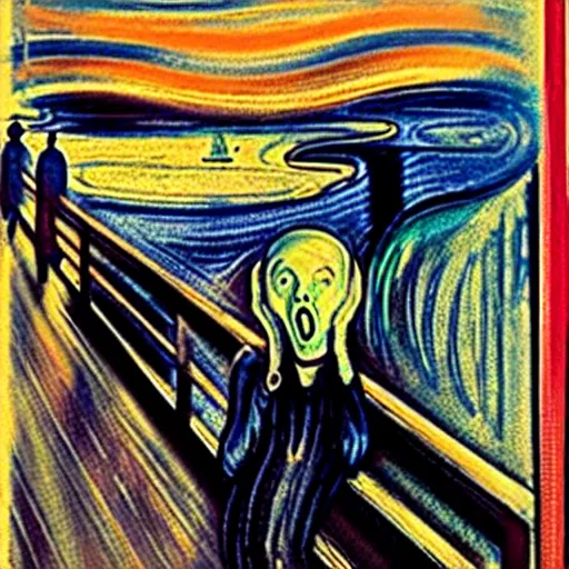 Image similar to the scream with a hat and raining on top of a hill