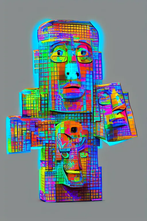 Image similar to cubist moai statue cutout digital illustration cartoon colorful beeple