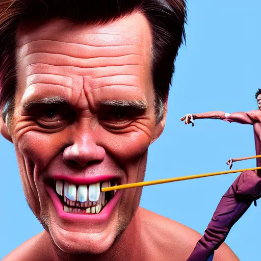 Image similar to jim carrey is fused into a slim jim, hyperdetailed, artstation, cgsociety, 8 k