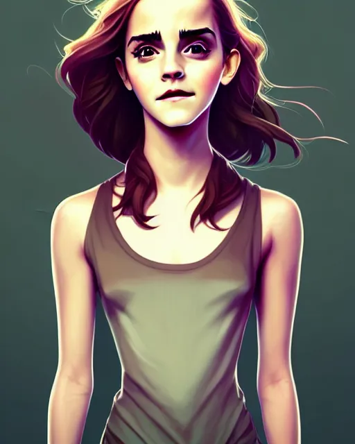 Image similar to beautiful full body Emma Watson symmetrical, goofy smiling illustration by lois van baarle and loish and ross tran and rossdraws and sam yang and samdoesarts and artgerm, digital art, highly detailed, intricate, sharp focus, Trending on Artstation HQ, deviantart