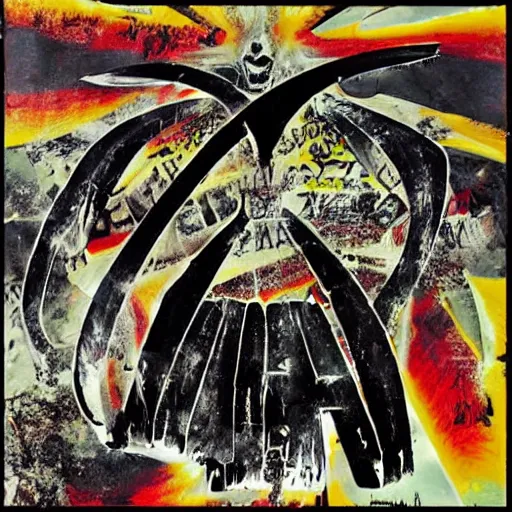 Prompt: just art for dark metal music, no words, no letters, only art by mimmo rotella