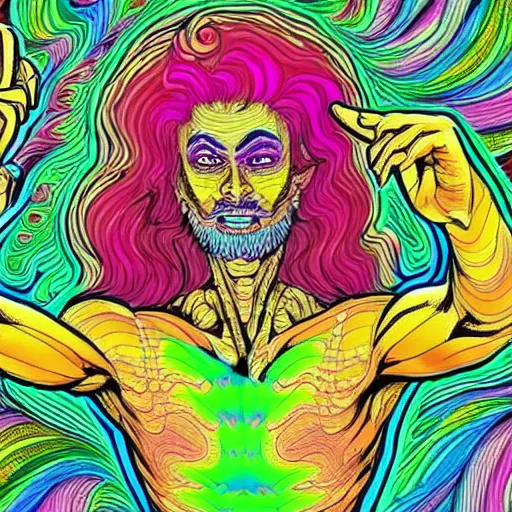 Image similar to a psychedelic godlike humanoid, hyper detailed, in the style of rutkowski and junji ito and bob ross and lisa frank, selfie