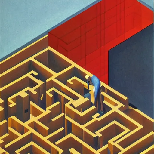 Prompt: isometric maze art by edward hopper