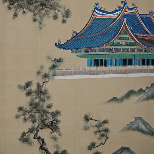 Prompt: wall painting of yongle palace,