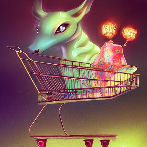 Prompt: a enchanted shopping cart by Ross Tran