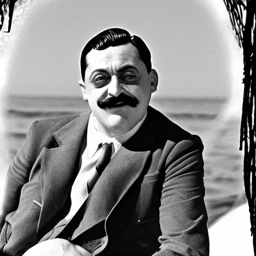 Image similar to b & w photo of gomez addams at the beach