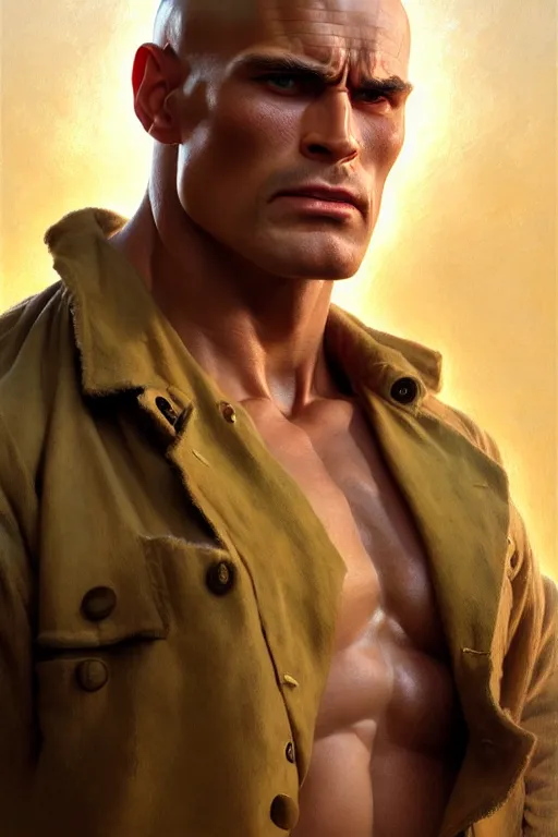 Prompt: portrait of doc savage, character portrait, portrait, close up, highly detailed, intricate detail, amazing detail, sharp focus, radiant light, caustics, by ruan jia and mandy jurgens and artgerm and william - adolphe bouguereau and frank frazetta, greg rutkowski, fantasy, epic digital art